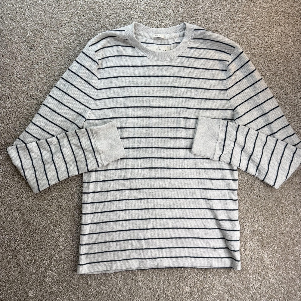 Y2K Abercrombie & Fitch Muscle Mens Small Gray Thermal Striped Knit Pullover